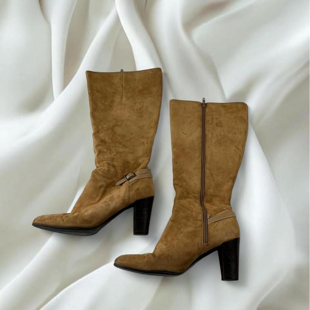 Naturalizer tan suede leather heeled knee high boots buckle detail y2k preppy